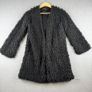 NWT Vertigo Black Teddy Sherpa Coat Jacket Womens Small Fuzzy Lined VT32299LS‎